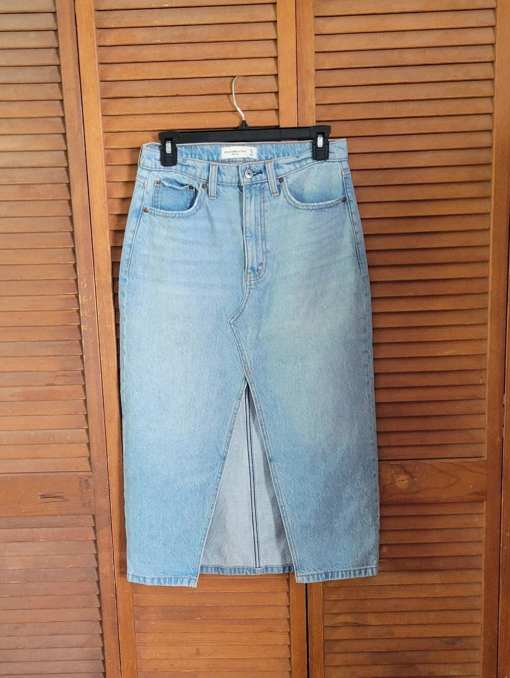 Abercrombie & Fitch Classic High Rise Denim Skirt With Slit In Front - Picture 1 of 3